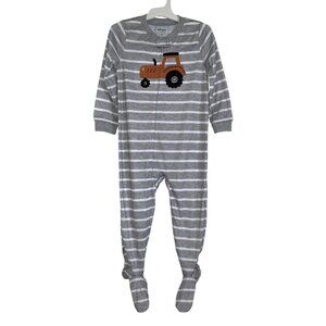 Carters Baby Boys Toddler Gray Striped Tractor Sleep & Play Pajamas Size 3T